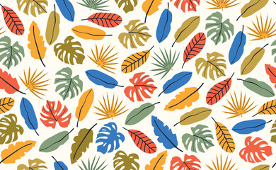 Tropical vector seamless pattern in flat style. Modern Abstract Botanical contemporary seamless pattern. Tropical leaves. Exotic Jungle eunique print. Fashionable template.
