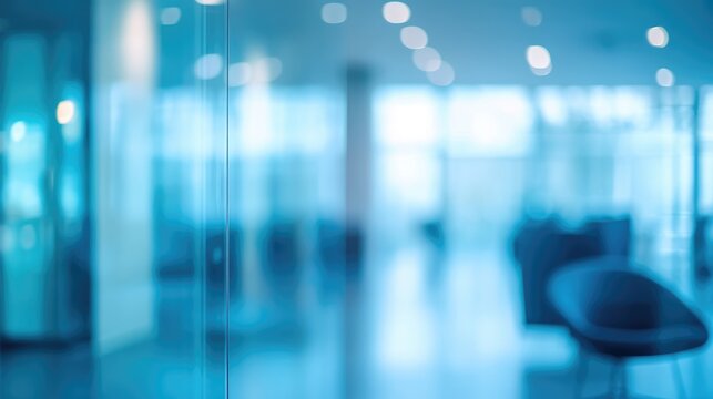 Contemporary blue office interior with abstract blur background