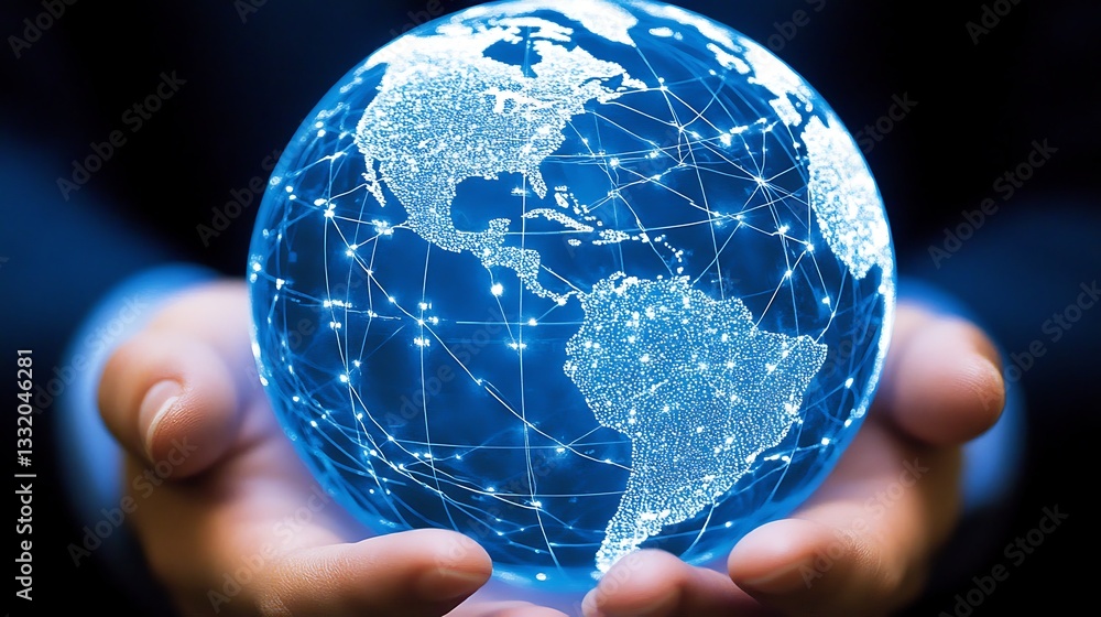 Aufkleber a glowing globe representing interconnected global communication networks in hands