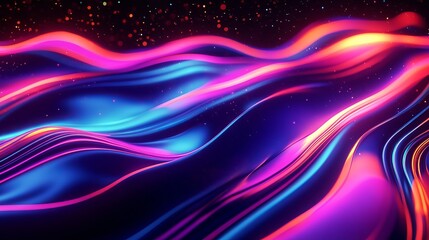 Naklejka premium Abstract Vibrant Neon Waves Digital Art Background Pink Blue Purple Swirling Liquid Dynamic Energy Flowing Smooth Gradient Futuristic Design 