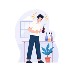 Man With Upset Stomach Holding Opened Beer Bottle