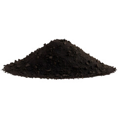 A mound of dark, textured soil with varied granules and a smooth surface, suggesting richness and potential for planting or gardening.