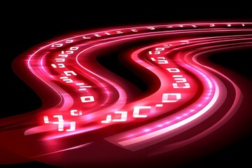 A flowing digital stream with embedded symbols in red color