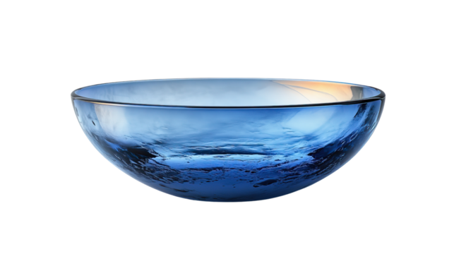 Captivating Blue Glass Bowl: A beautifully crafted transparent bowl in a mesmerizing shade of blue, the reflective surface mirroring subtle highlights and shadows.