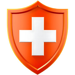 Fototapeta premium A bold, orange shield featuring a prominent white cross at its center, symbolizing protection and safety.