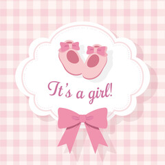 Pink baby booties "It's a girl" announcement card