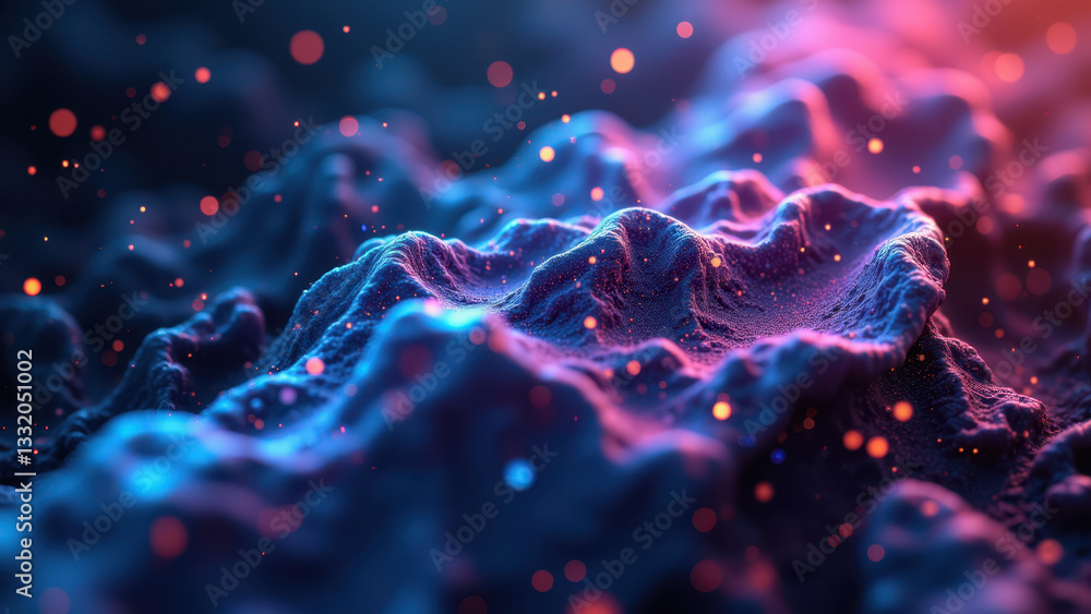 Poster abstract colorful molecular structure with dynamic motion effects.