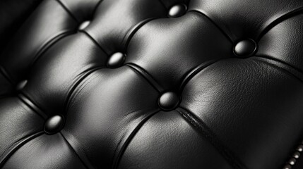 Obraz premium Leather upholstery in black with buttons shown up close
