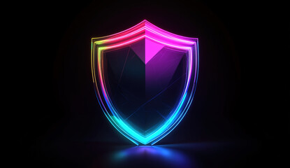 Abstract neon shield, glowing in the dark. Perfect for technology, security, and protection concepts.