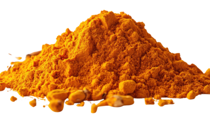 Pile of Golden Spice: A vibrant heap of turmeric powder, a staple spice, sits in a well-lit area, ready to add flavor and color to culinary creations. 