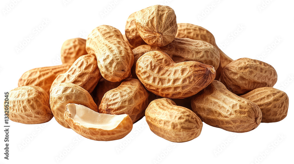 Poster nutty pile: a close-up shot of a pile of peanuts with their textured shells in the forefront and the