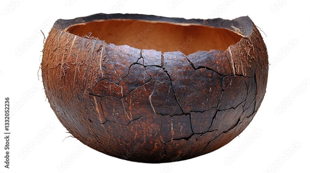 Poster coconut shell bowl: a close-up shot captures the intricate details of a halved coconut shell transfo