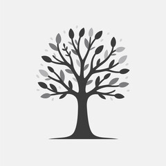 Stylized black and gray tree design with simple leaves