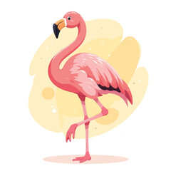 Stylized Pink Flamingo Standing on One Leg with Yellow Background