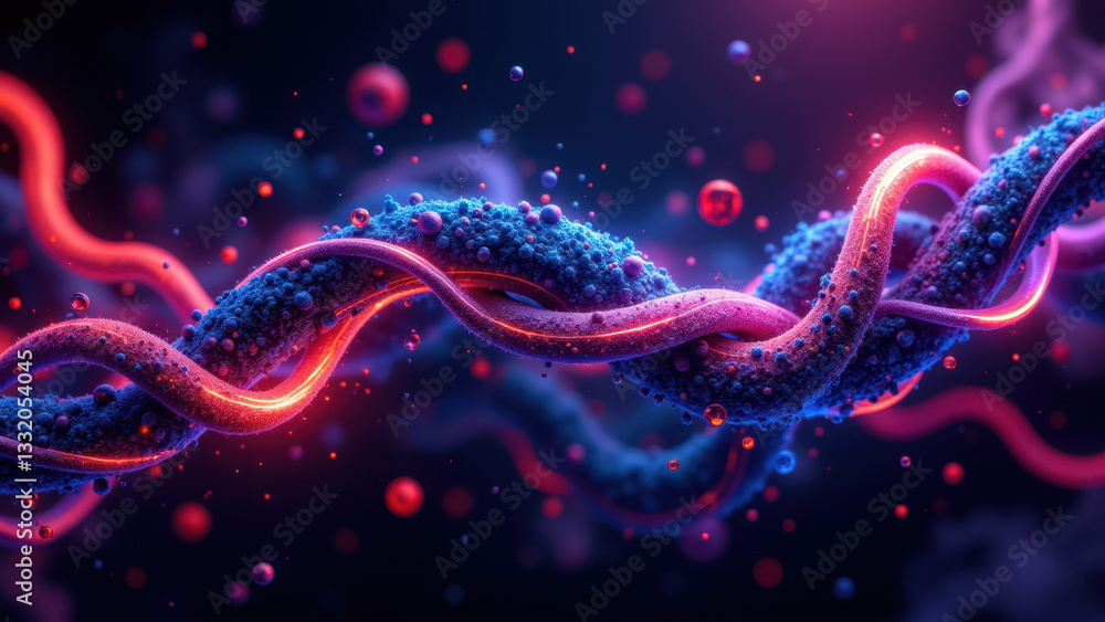 Aufkleber vivid 3d rendering of a dna double helix with molecular structures highlighted in vibrant colors.
