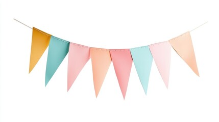 Paper party flags set isolated on white background with clipping path.