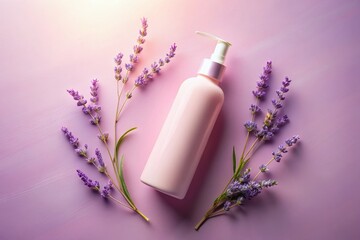Soft Pink Lavender Leave-in Conditioner Bottle Aerial Flat Lay Stock Photo