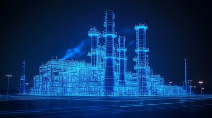 Industrial plant with digital hologram effects