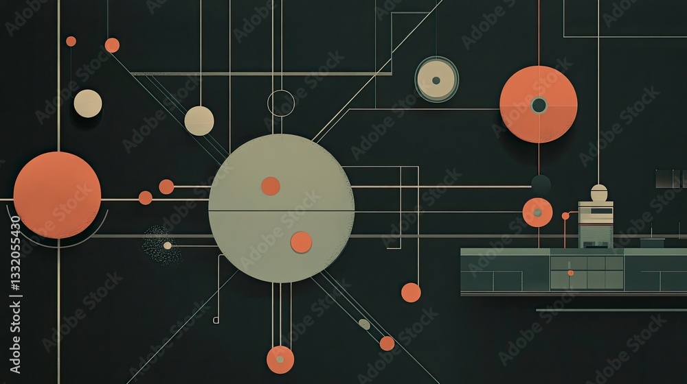 Poster abstract illustration of a network system with nodes and connections, representing data flow or comm