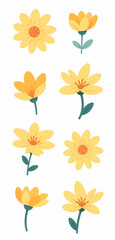 Obraz premium Whimsical Yellow Flower Cartoon Set on White