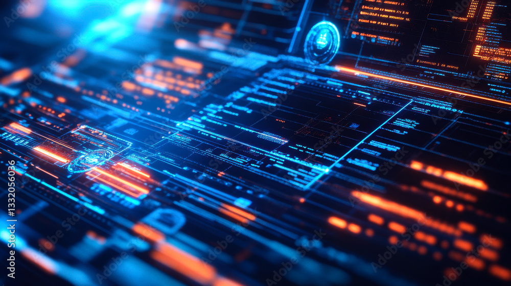 Aufkleber vivid technological design showcasing digital circuitry and glowing elements in a modern abstract sp