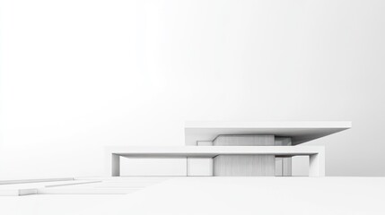 Minimalist white architectural model of a modern house with clean lines and a simple design.