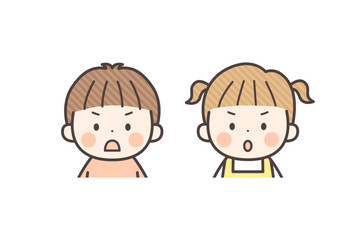 怒り顔の男の子と女の子の全身イラスト