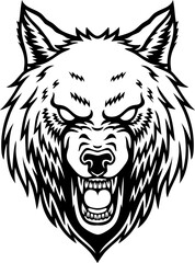 Vector Cartoon Hand Drawn Angry Werewolf Head Line Art