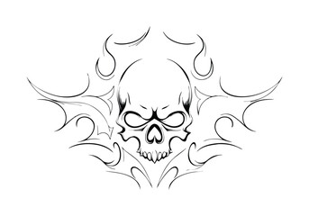 Tribal Skull Tattoo Design – Black and White Vector Illustration with Bold Tribal Patterns