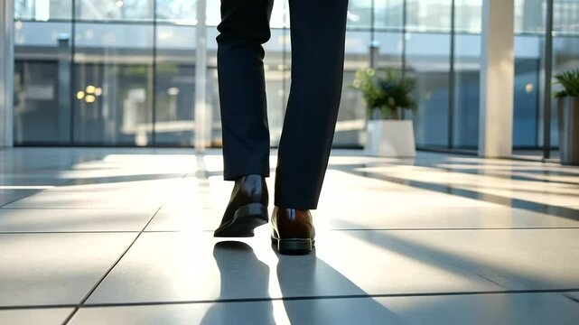 Confident individual in business suit walking with purpose