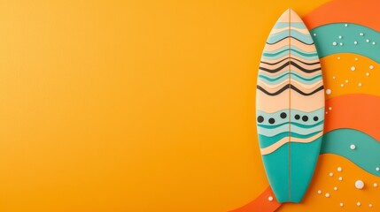 Pixel Art Surfboard Illustration On Orange Background
