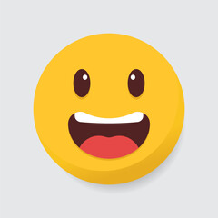 A 3D yellow emoji with wide eyes and an open-mouthed smile, expressing excitement and joy.