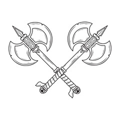 Medieval battle axes icon in outline style isolated on white background. Vikings symbol stock vector illustration.