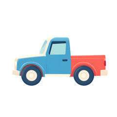 Cartoon Pickup Truck Illustration in Blue and Red