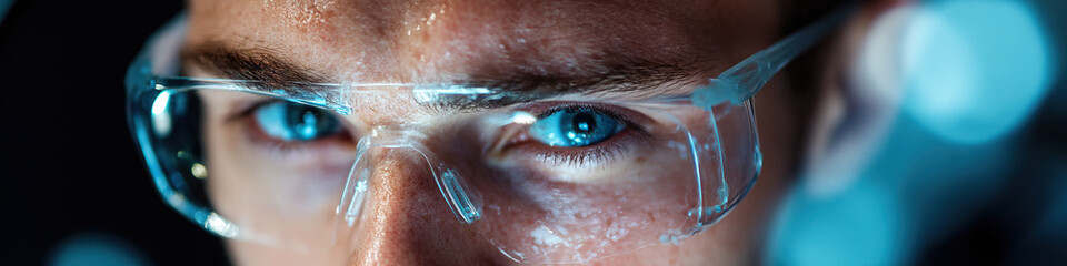 Fototapeta premium Close-up of Man Wearing Clear Safety Glasses