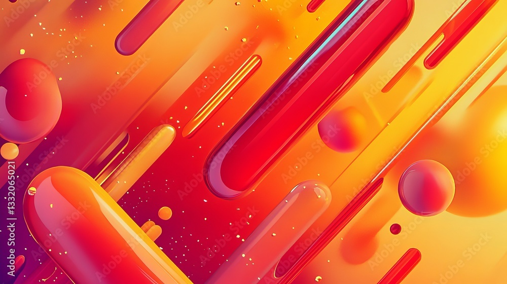 Aufkleber abstract orange red gradient background dynamic shiny glossy shapes modern digital art design illust