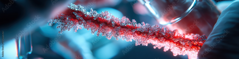 Poster close-up of red crystalline structure in laboratory setting