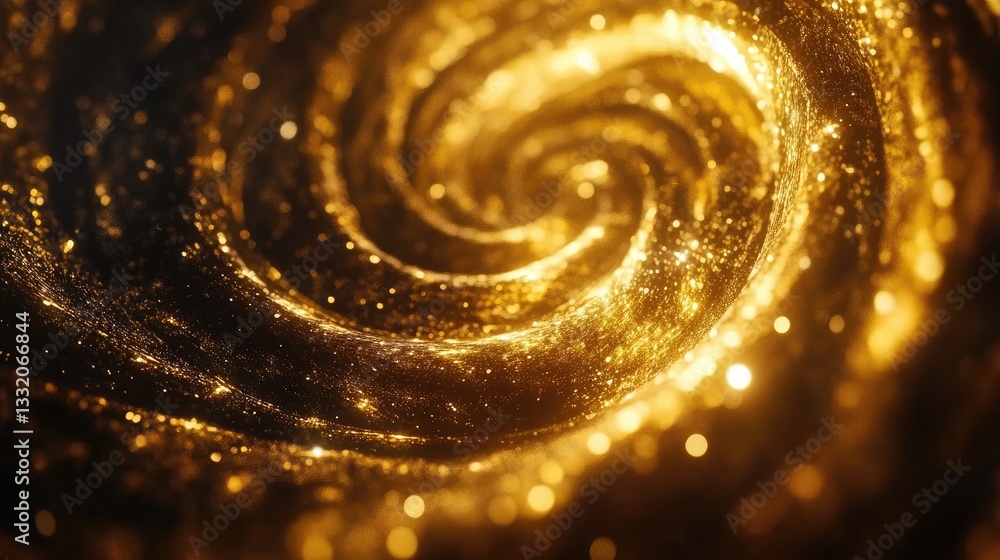 Poster glittering golden swirl in abstract background with sparkles and light reflections for artistic and 