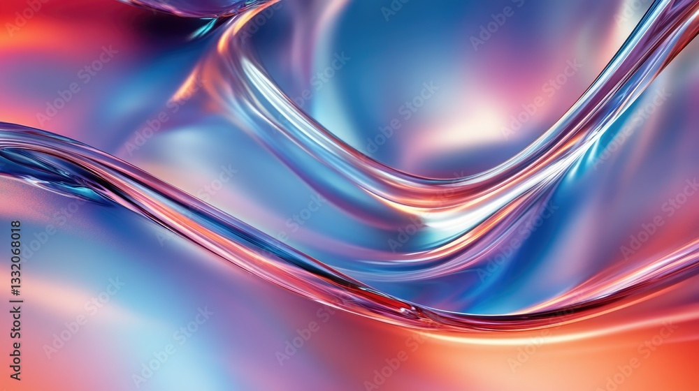 Poster abstract fluid colorful background with soft waves and light reflection in blue and red shades for c