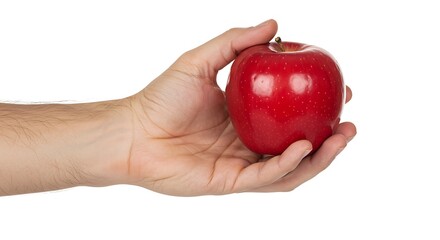 Hand Holding a Red Apple Fresh Fruit Healthy Food Diet ripe farm sweet crisp juicy image white clean