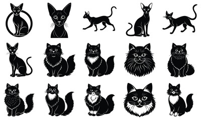Cat vector isolated silhouette set,Cat silhouette collection. Set of black cat silhouette. Kitten silhouette collection. Cat silhouette set vector illustration
