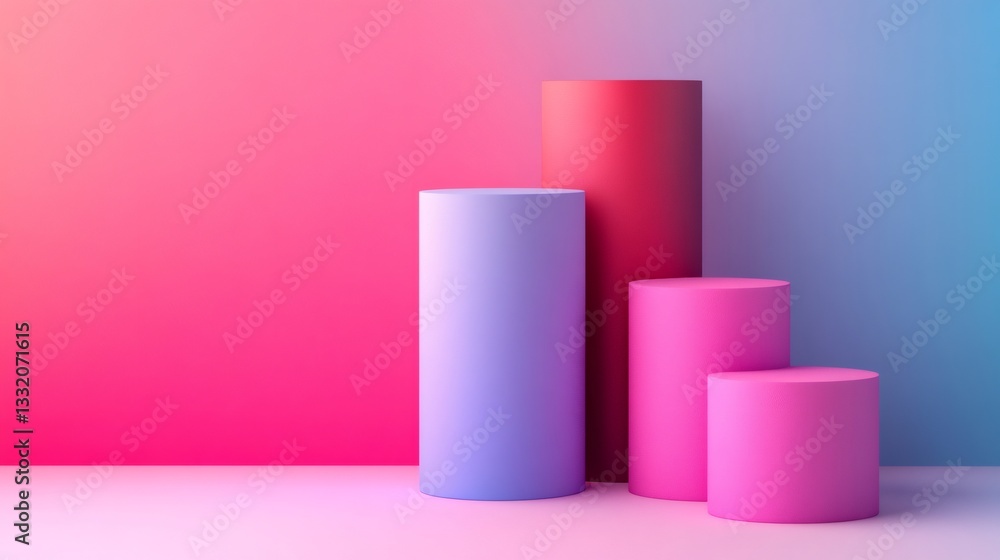 Poster Colorful cylinders creating a modern and vibrant display on gradient background
