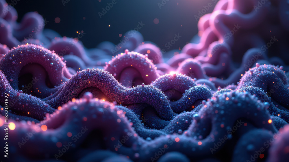 Poster a colorful microscopic view of a molecular structure.
