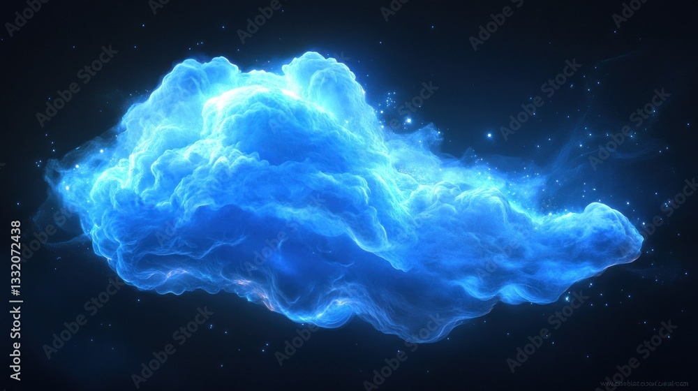 Poster a luminous cloud with shining edges and sparkling particles in the darkness