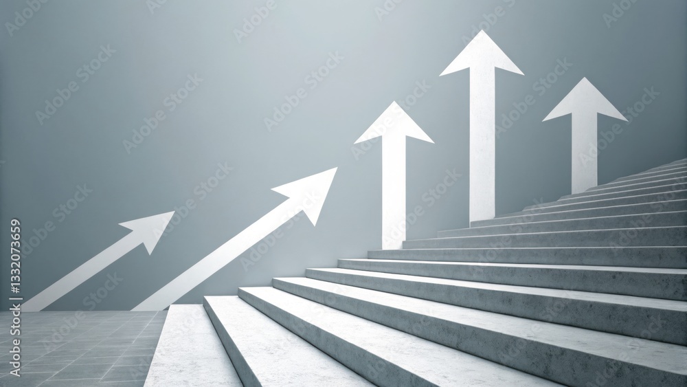 Poster ascending arrows: a symbolic representation of growth and progress, featuring stairs with ascending 