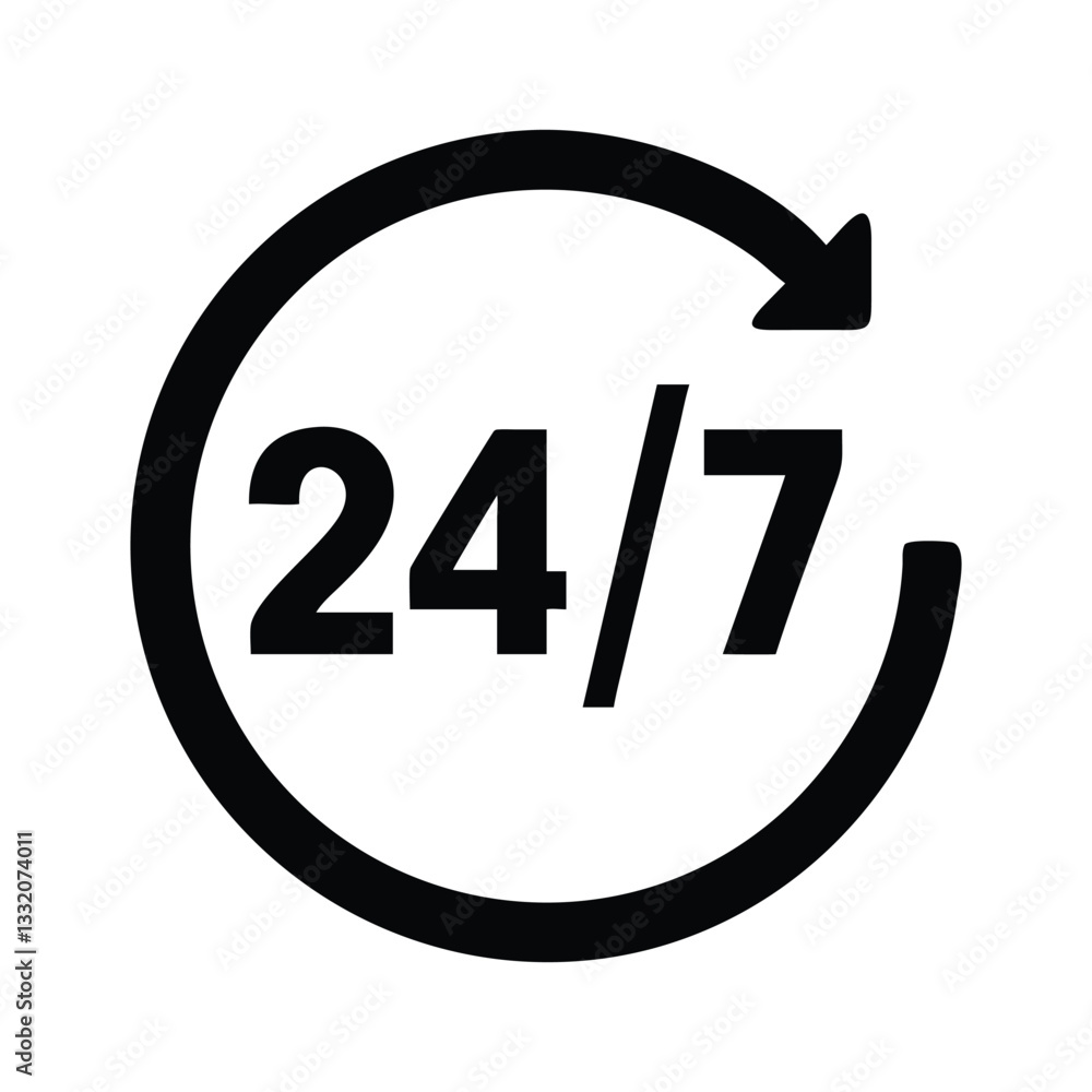 Poster 24 hour service icon. 24/7 availability icon vector on white background