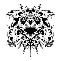 Premade Skull Band Tshirt design Artwork Illustration Music Metal Hardcore bones sword clothing