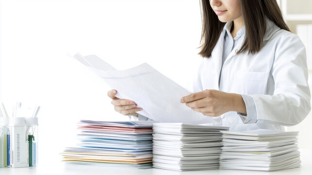 Scientist reviewing documents in laboratory, focused on research tasks