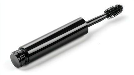Obraz premium Black mascara wand with its brush on a white background