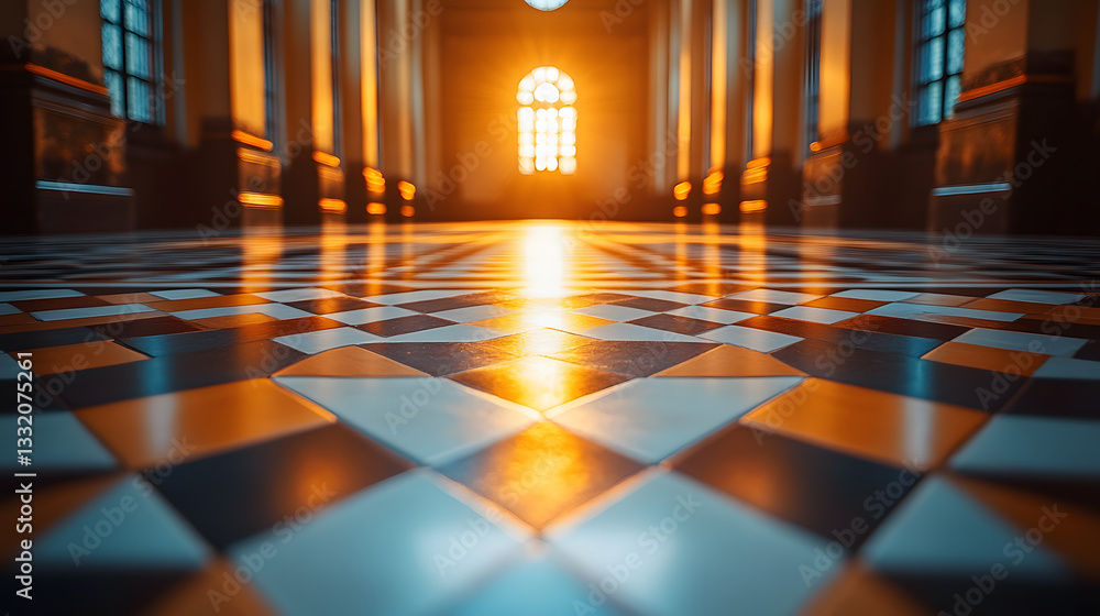 Poster sacred space illuminated: capturing the mesmerizing play of light and shadow within a historic churc